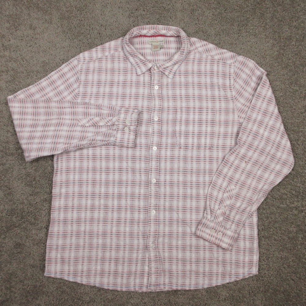 Carbon2cobalt Shirt Mens Large Pink Plaid Flannel Cotton Casual Pocket Button Up